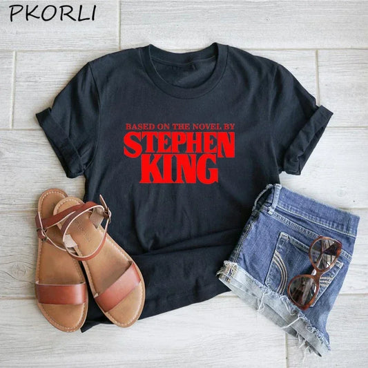Based on A Novel By Stephen King T Shirt Women Harajuku Retro Clothing Tumblr Horror T-Shirt Funny Letter Print Cotton Tee Shirt