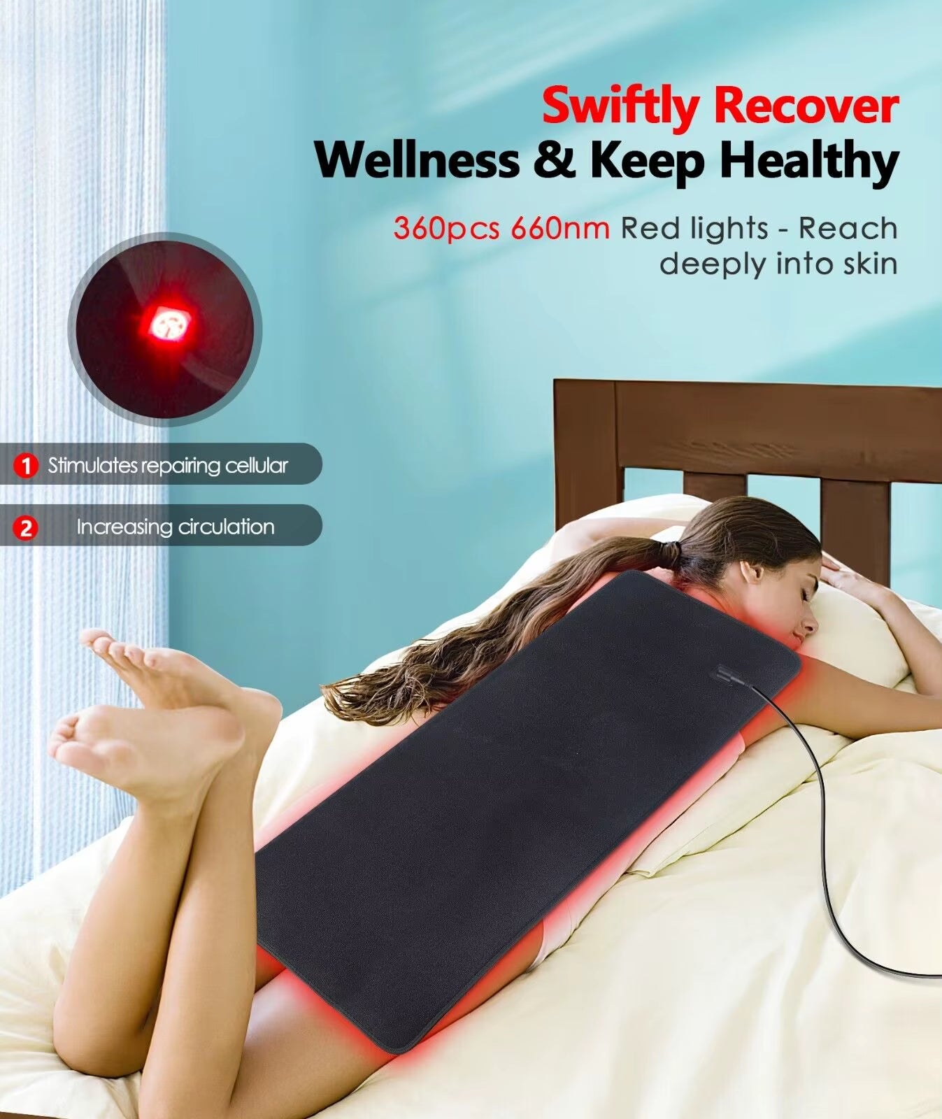 LED Equipment Red Light Infrared Treatment Pad. Discomfort during Menstruation. the Pain in the Back Muscles Is Relieved