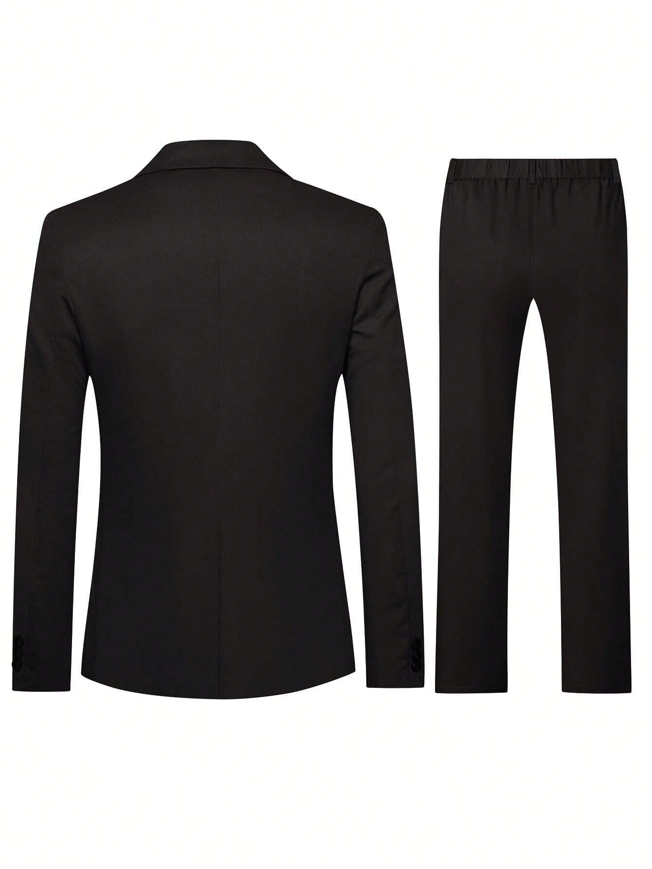 Manfinity Mode Men'S Single Button Work Wear Long Sleeve Suit Jacket and Trousers Set