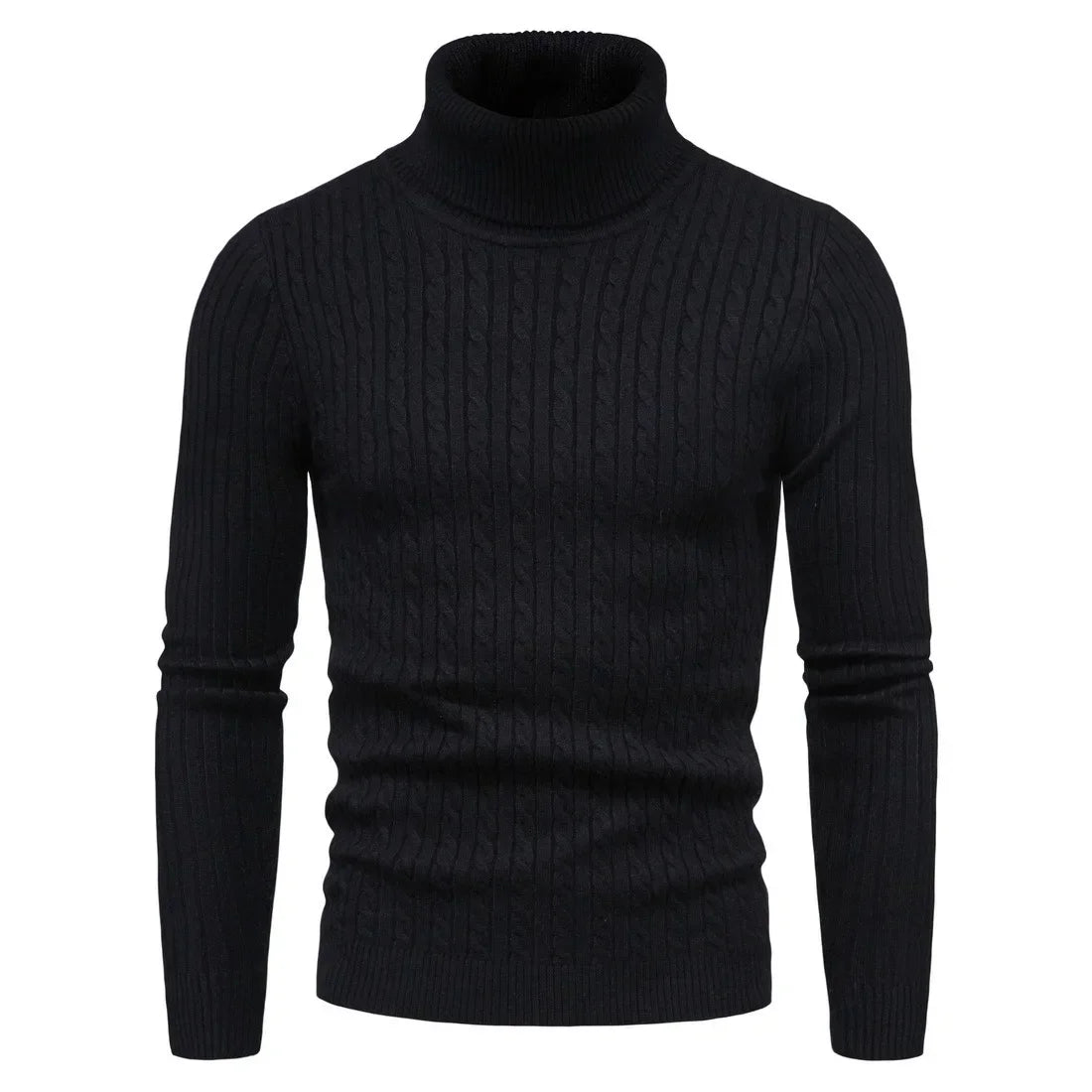 Men's Slim Fit Turtleneck Sweater - Solid Color Knitted Pullover for Autumn and Winter