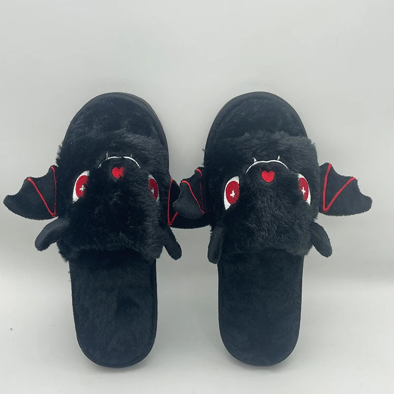 Halloween Bat Plush Slippers for Women and Men - Lightweight, Silent, and Fuzzy Home Footwear for Adults and Kids