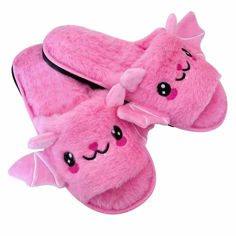 Halloween Bat Plush Slippers for Women and Men - Lightweight, Silent, and Fuzzy Home Footwear for Adults and Kids