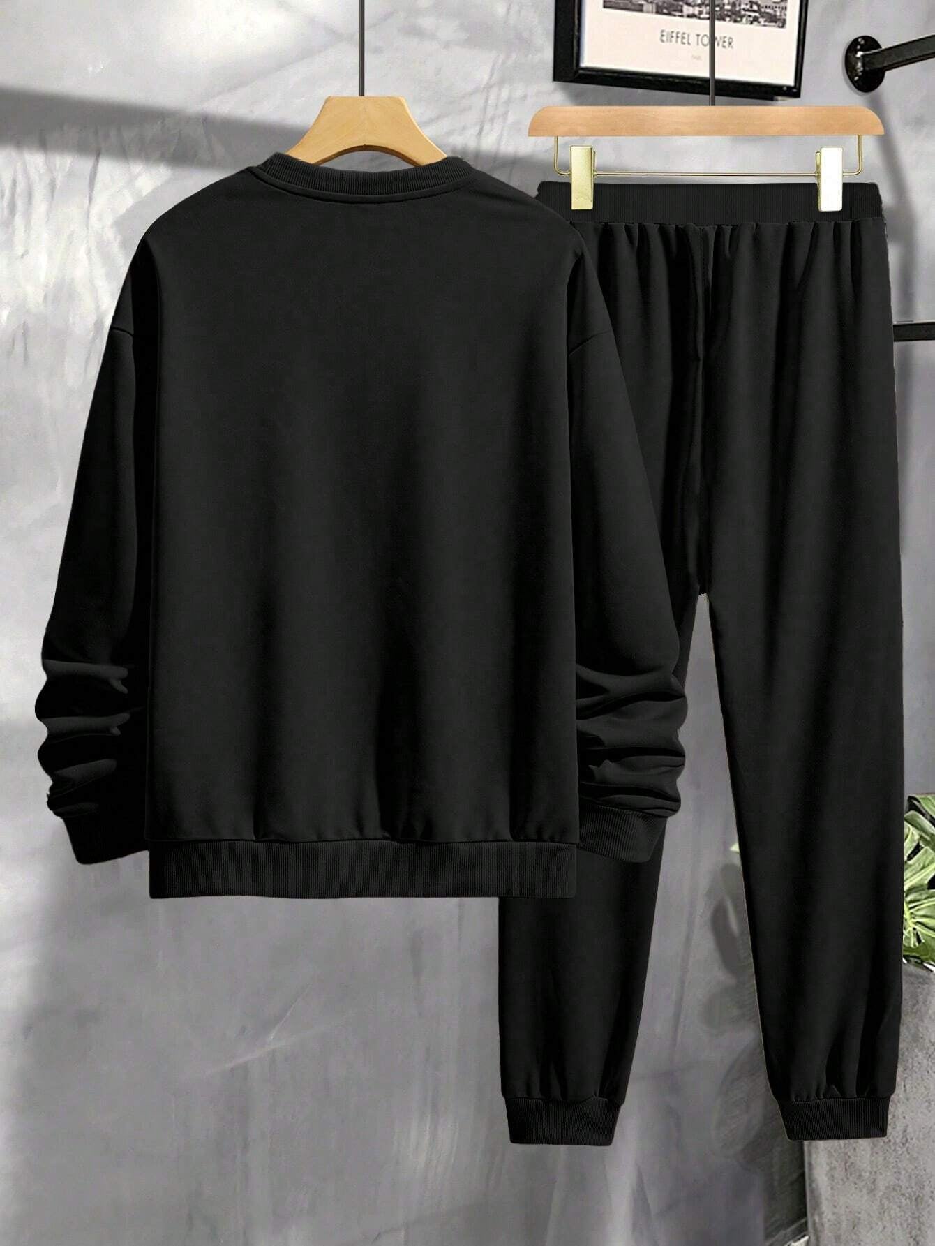 Manfinity Homme Men'S Casual Letter Print Oversized Sweatshirt and Jogger Pants Set, Fall Clothes