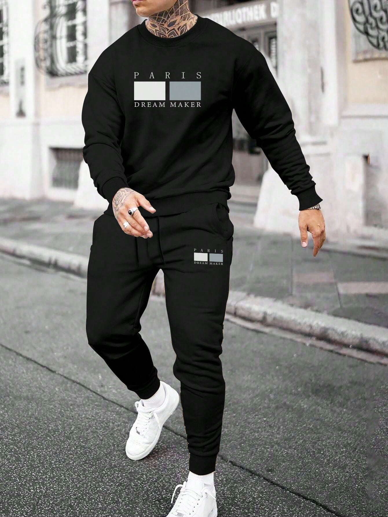 Manfinity Homme Men'S Casual Letter Print Oversized Sweatshirt and Jogger Pants Set, Fall Clothes