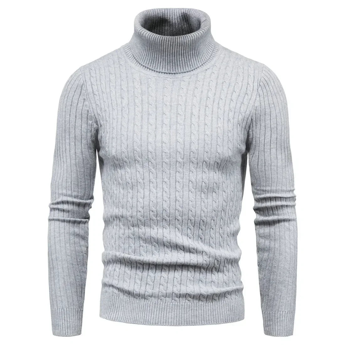 Men's Slim Fit Turtleneck Sweater - Solid Color Knitted Pullover for Autumn and Winter