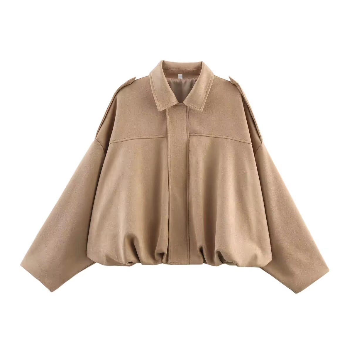 New 2025 Women Suede Textured Bomber Jacket Long Sleeve Lapel Collar Loose Coats Casual Female Outerwear Chic Tops