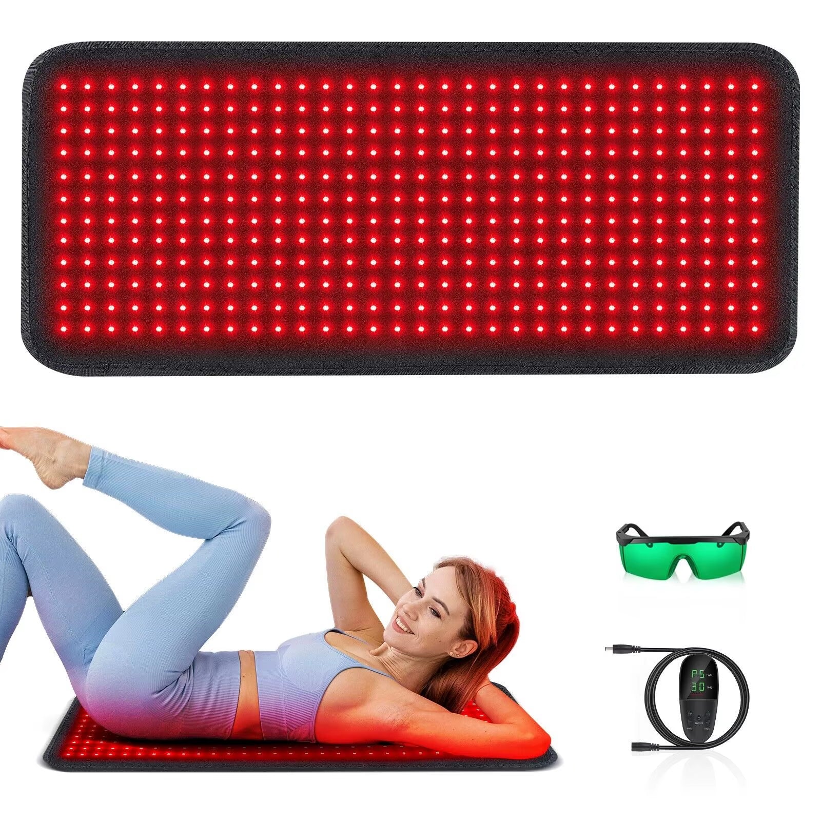 LED Equipment Red Light Infrared Treatment Pad. Discomfort during Menstruation. the Pain in the Back Muscles Is Relieved
