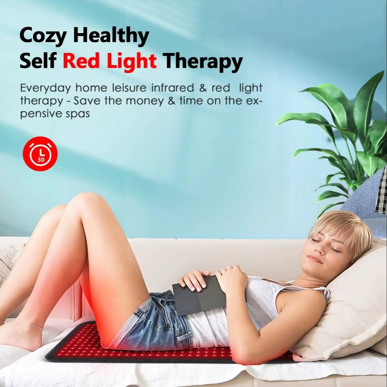 LED Equipment Red Light Infrared Treatment Pad. Discomfort during Menstruation. the Pain in the Back Muscles Is Relieved