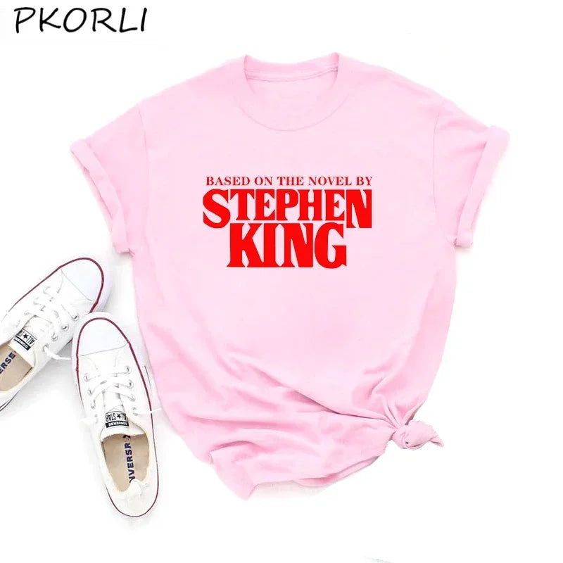 Based on A Novel By Stephen King T Shirt Women Harajuku Retro Clothing Tumblr Horror T-Shirt Funny Letter Print Cotton Tee Shirt