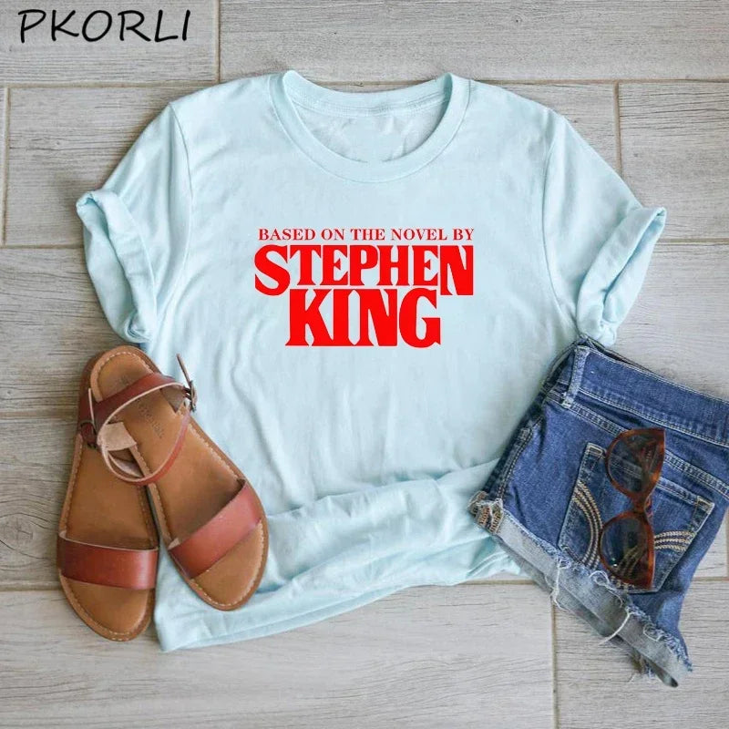 Based on A Novel By Stephen King T Shirt Women Harajuku Retro Clothing Tumblr Horror T-Shirt Funny Letter Print Cotton Tee Shirt