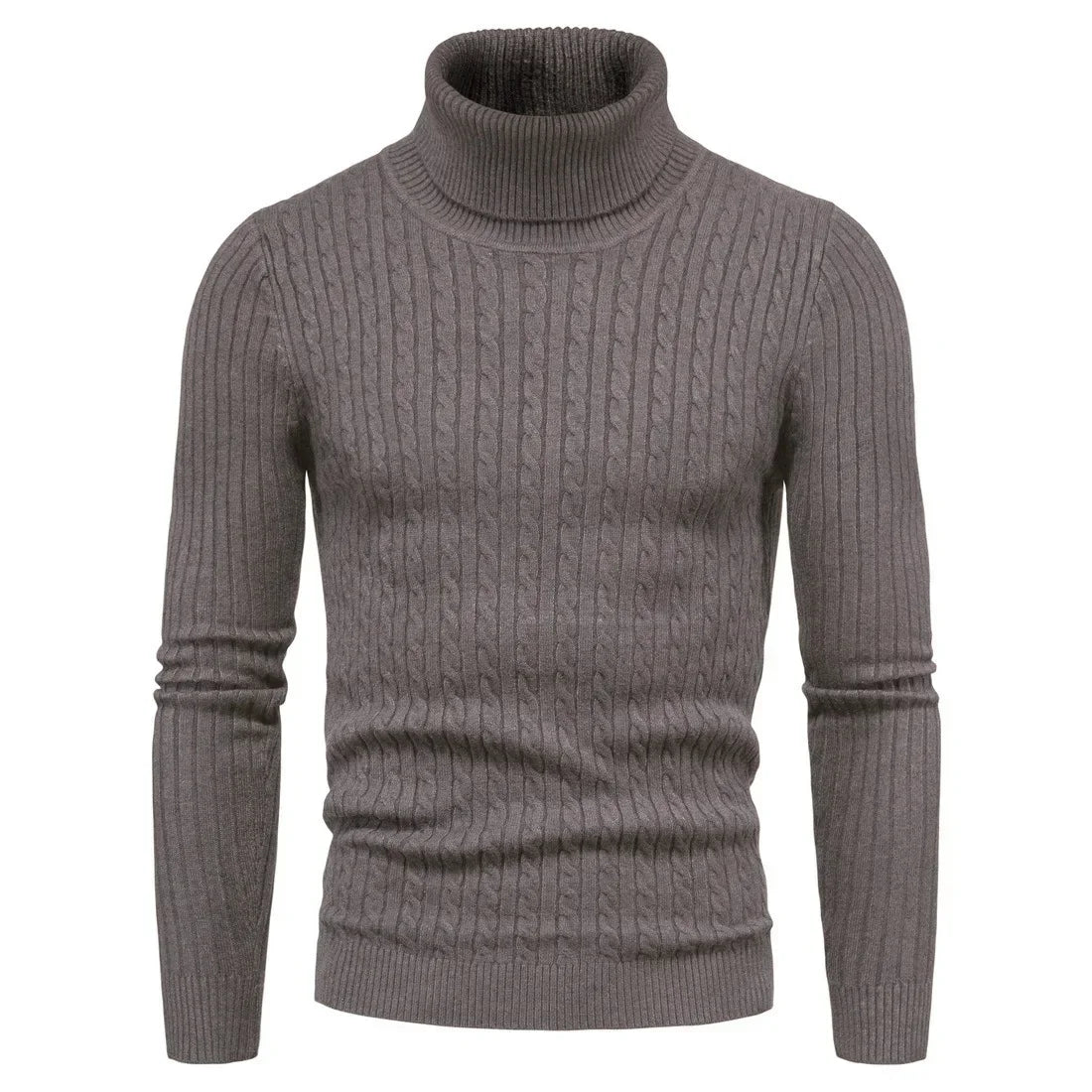 Men's Slim Fit Turtleneck Sweater - Solid Color Knitted Pullover for Autumn and Winter