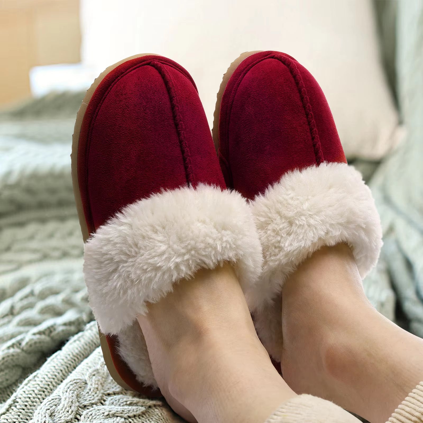 Fluffy Winter Slippers for Women Furry Fuzzy Home Shoes Faux Fur House Plush Slippers Indoor Warm Comfy Mute Flats Slide