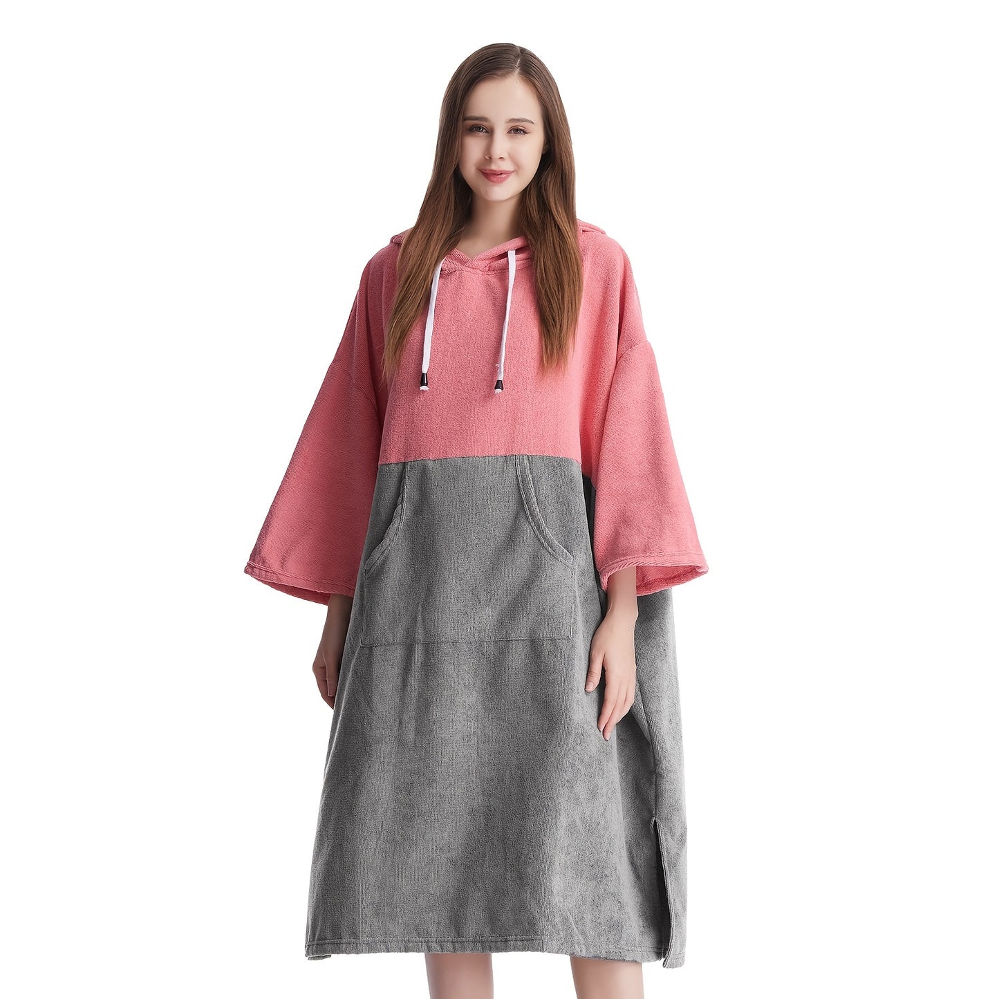 Mutao Quick-Dry Hooded Changing Robe - Cozy Terry Towel Poncho with Front Pocket, Windproof & Perfect for Beach, Surfing, Diving, Swimming - One Size Fits All, Machine Washable