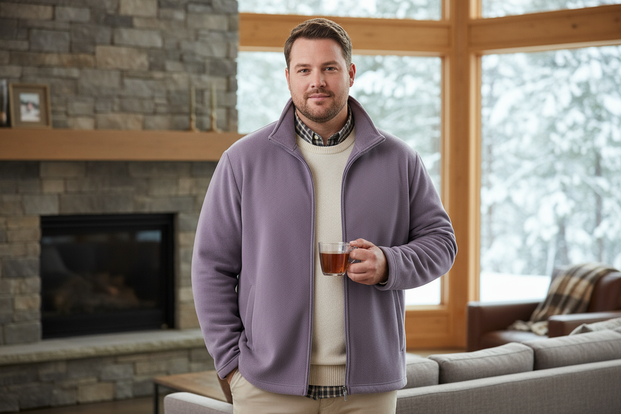 Elevate your casual wardrobe with this refined men's plus-size fleece-lined zip-up top. Crafted for comfort and style, the soft interior lining provides warmth without excess bulk, while the clean zip-front design offers versatile layering options. The generous cut ensures a flattering fit for larger frames, making it an essential piece for transitional seasons. Perfect for weekend outings or relaxed professional settings, this top seamlessly bridges casual and polished aesthetics.taro purple color