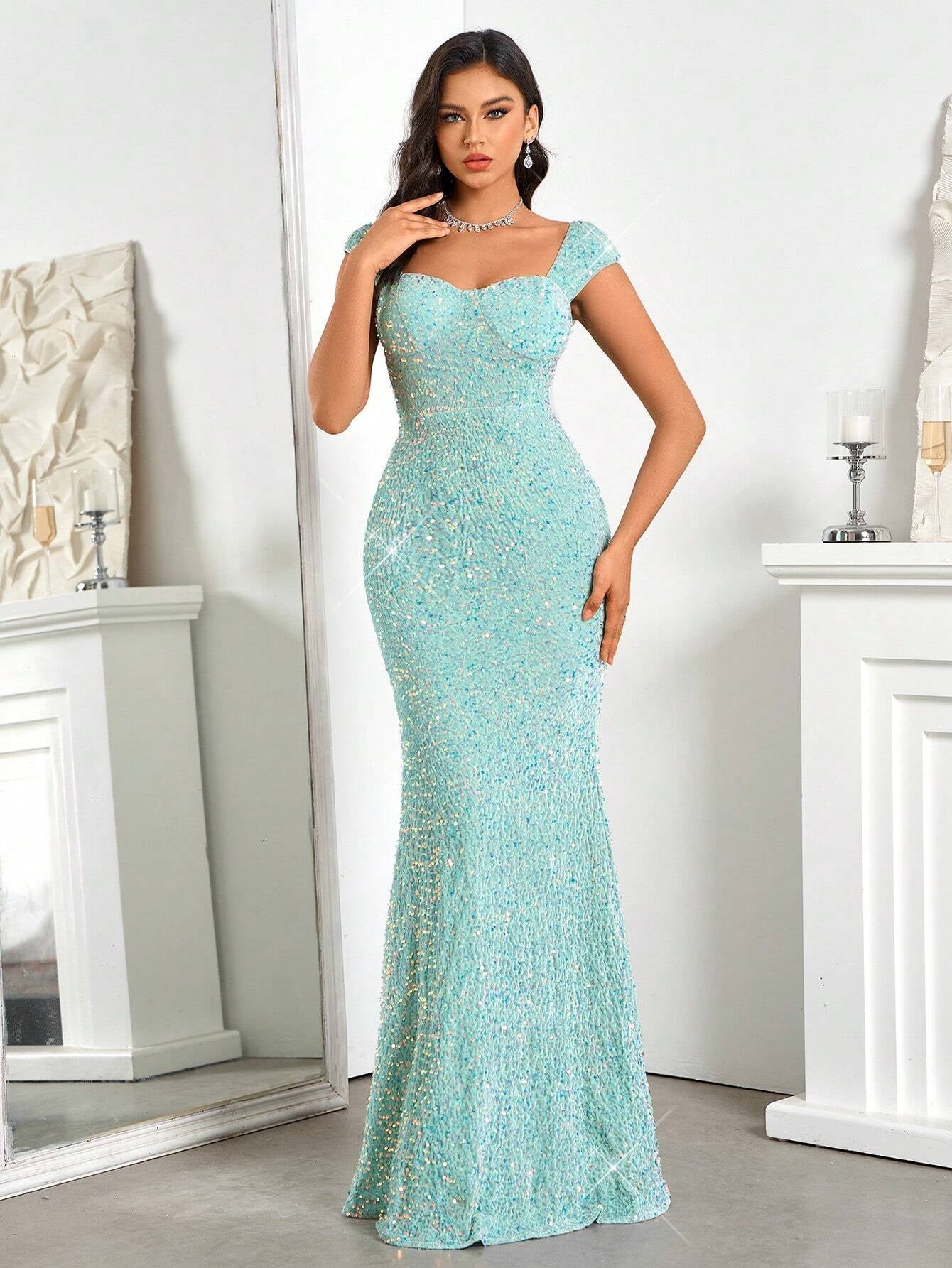 Belle Sequin High Waisted Vest Dress, Long Dress, Fish Tail Elegant Women'S Dress Wedding Guest Summer Maxi Women Dresses for Holiday Party Clothes