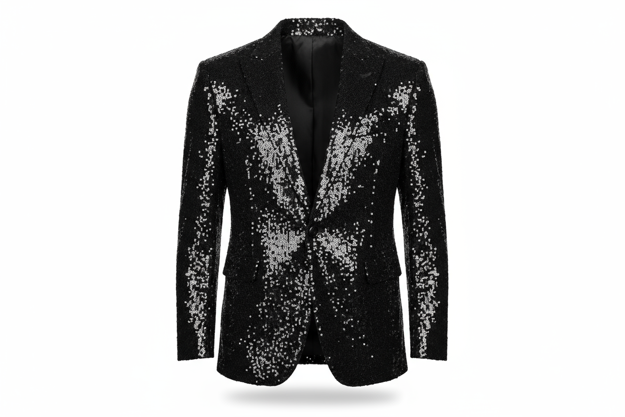 Make a statement with this eye-catching sequin blazer, designed for the modern man who isn't afraid to stand out. Featuring a sleek one-button closure and premium sequin detailing throughout, this piece transforms any outfit into something memorable. The tailored fit accommodates full and plus sizes, ensuring comfort without compromising on style. Perfect for nights out, special events, or whenever you want to elevate your casual wear with a touch of shimmer and sophistication.color black